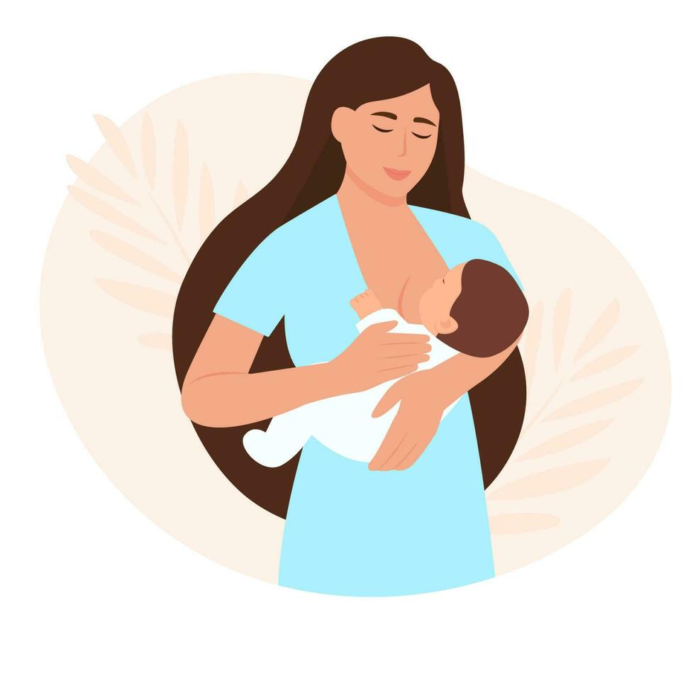vrouw voeden een baby met borst. borstvoeding concept. borstvoeding geeft moeder. wereld borstvoeding geeft week. vlak vector illustratie.