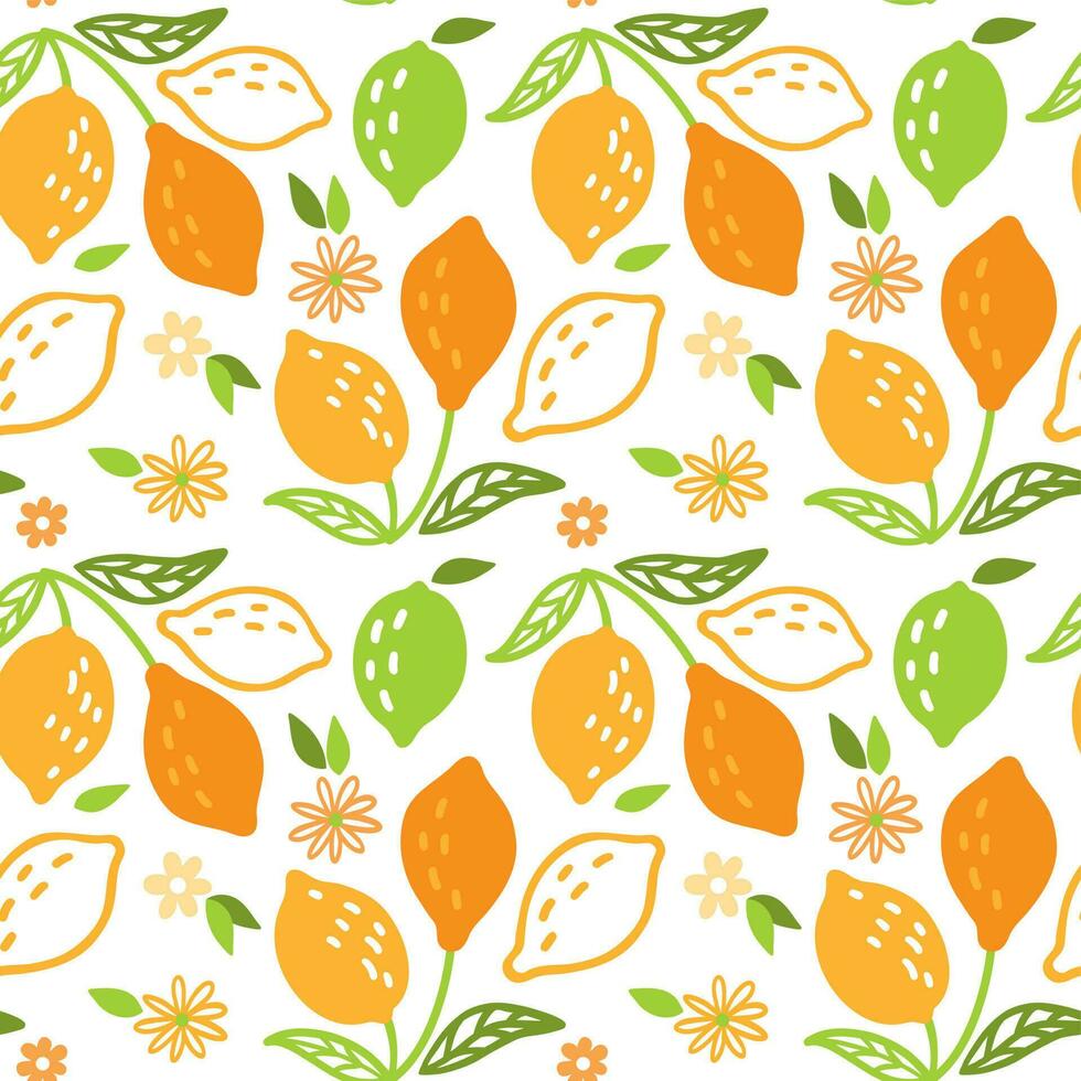 citroenen en bloemen, zomer afdrukken. naadloos patroon voor kleding stof, inpakken, textiel, behang, kleren. vector. vector
