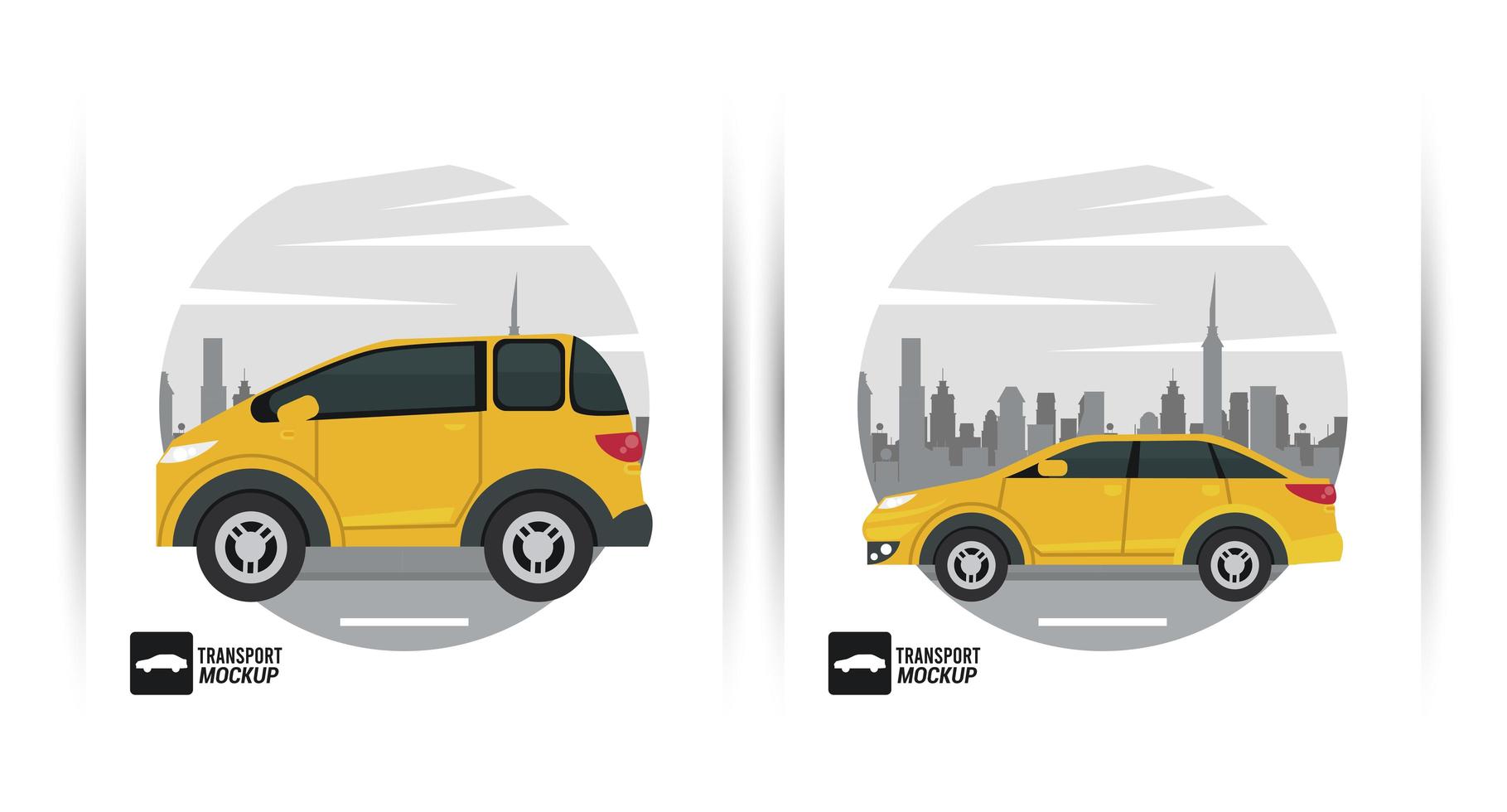 mockup auto's kleur geel geïsoleerde pictogrammen vector