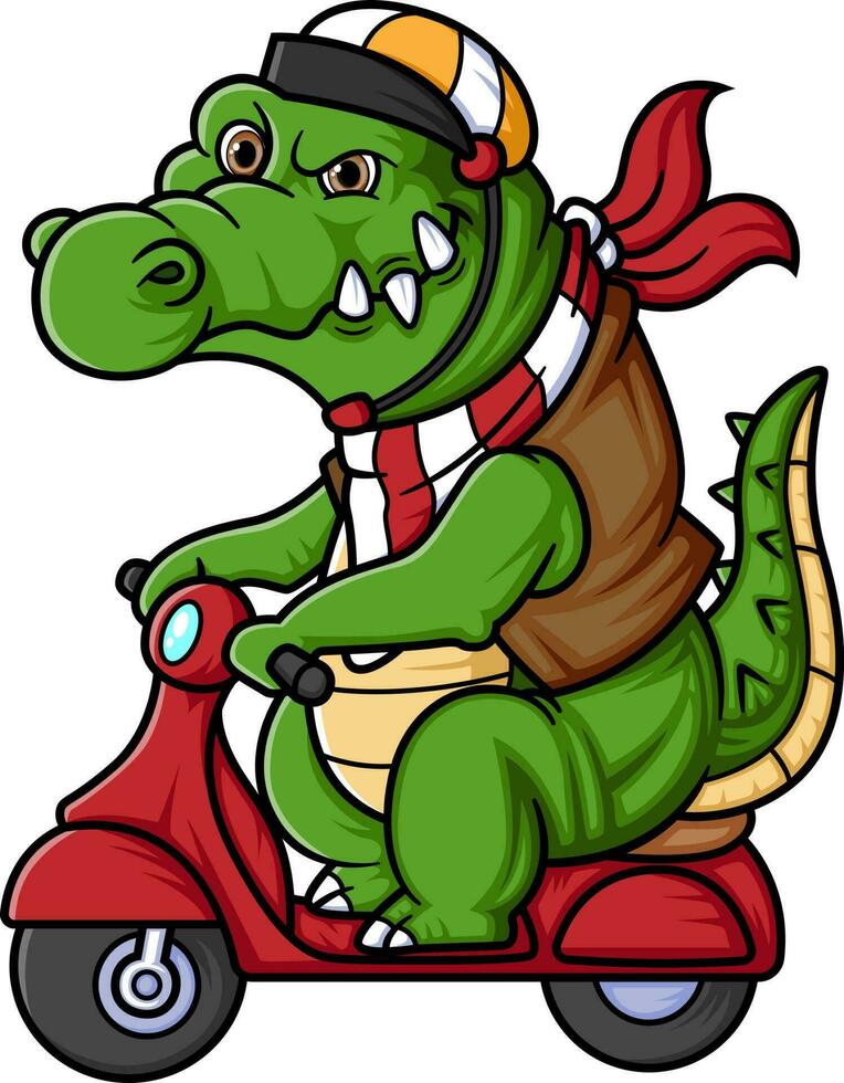 groot krokodil rijden scooter tekenfilm vector
