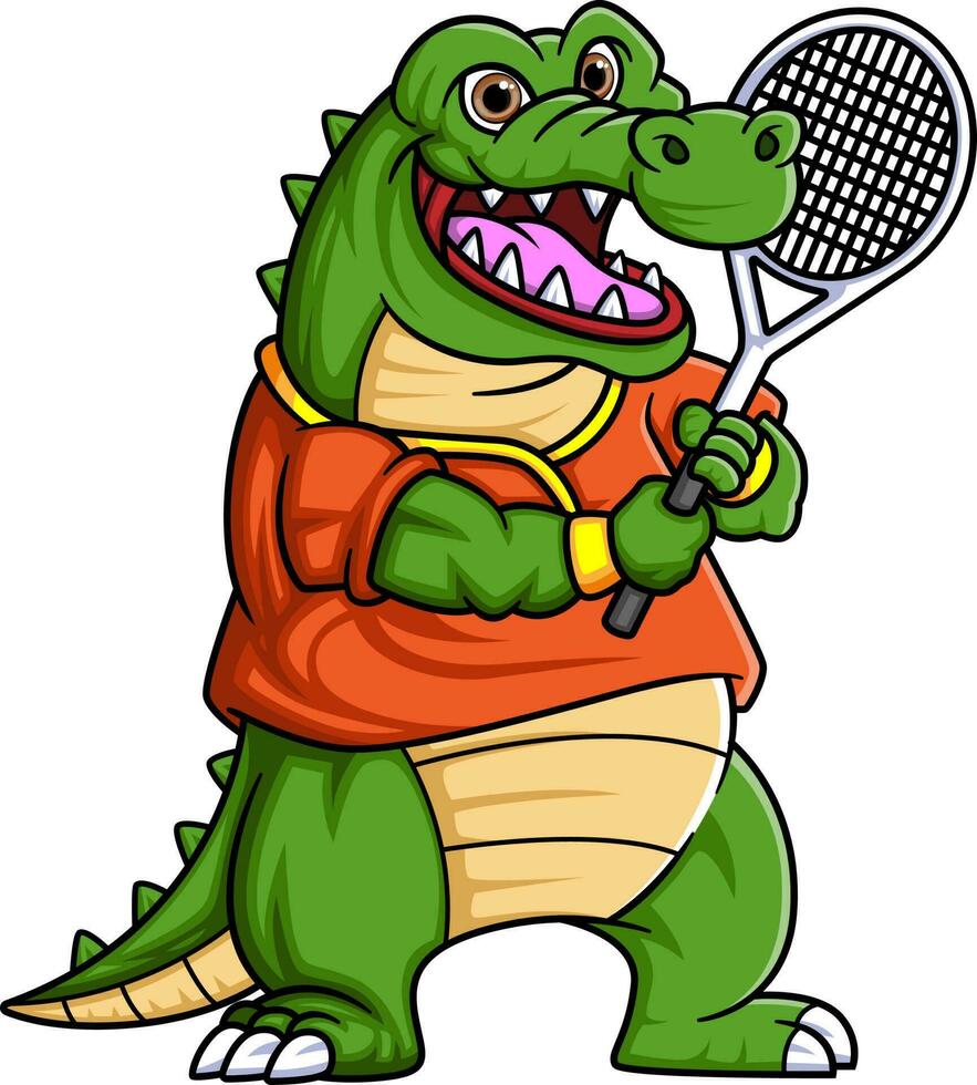 sport grappig krokodil spelen tennis vector