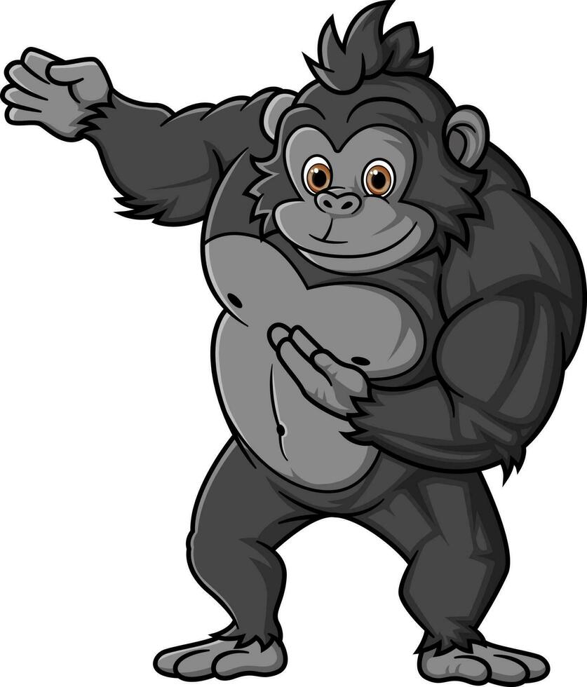 sterk gorilla tekenfilm poseren mascotte karakter vector