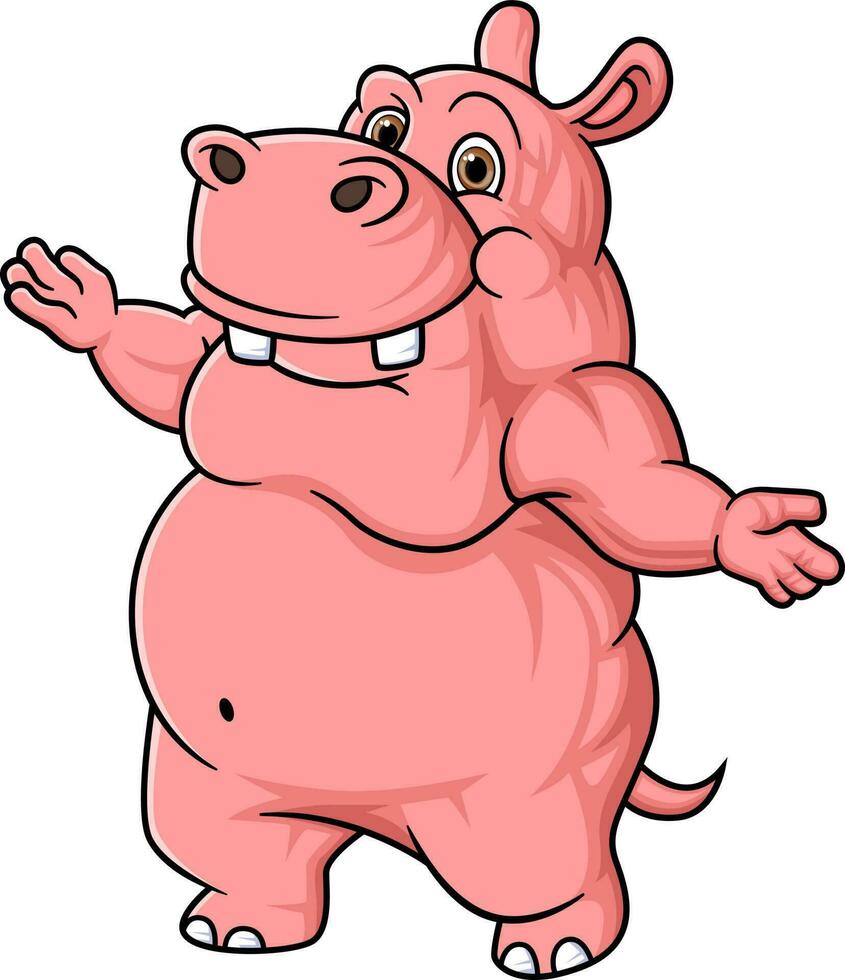 sterk nijlpaard tekenfilm poseren mascotte karakter vector