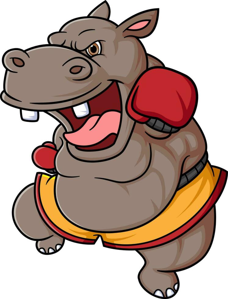 tekenfilm nijlpaard aan het doen beoefenen boksen vector