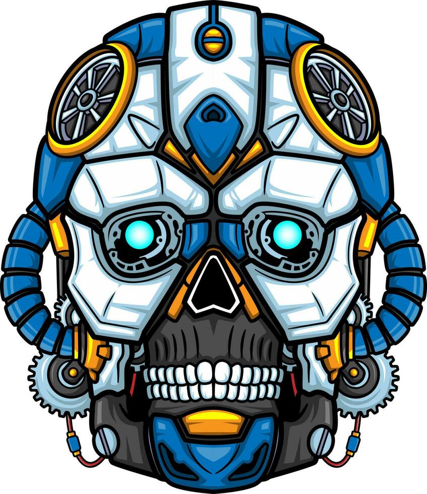 blauw schedel hoofd robot mascotte karakter vector