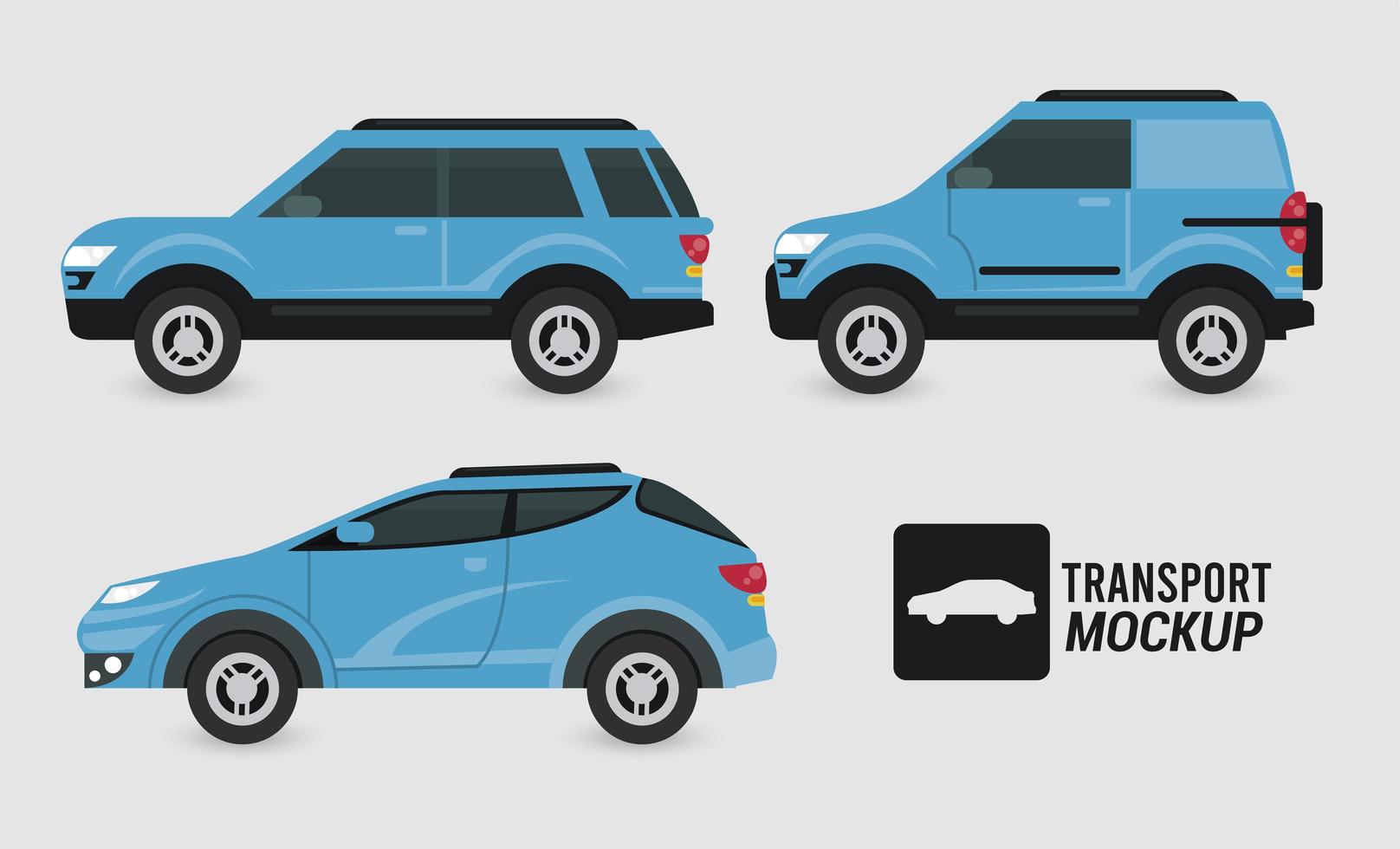 mockup auto's kleur blauw geïsoleerde pictogrammen vector