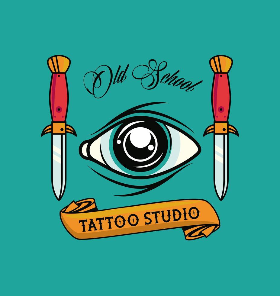 oog mens met dolken tattoo studio graphic vector