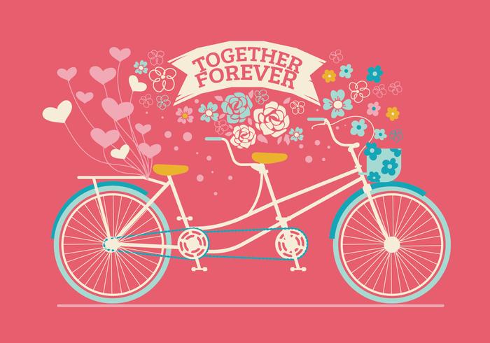 Schattig getrokken fiets achter elkaar voor bruiloft uitnodiging vector