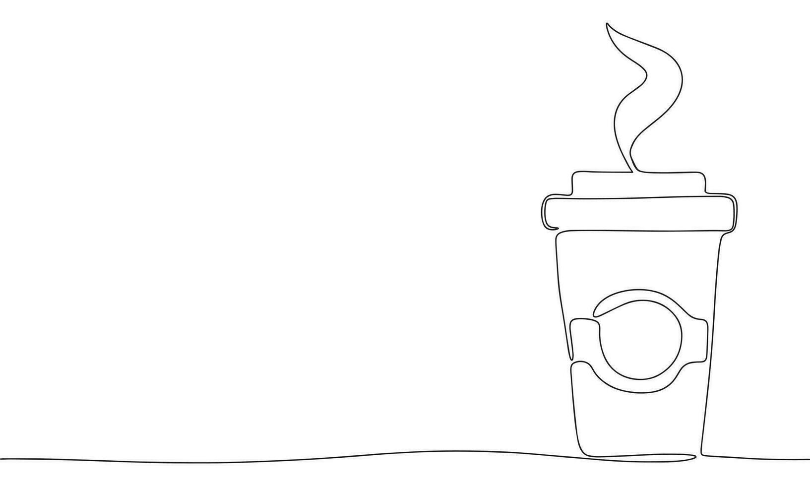 kop van koffie nemen weg een lijn continu. lijn kunst, schets geïsoleerd Aan wit achtergrond. vector illustratie.