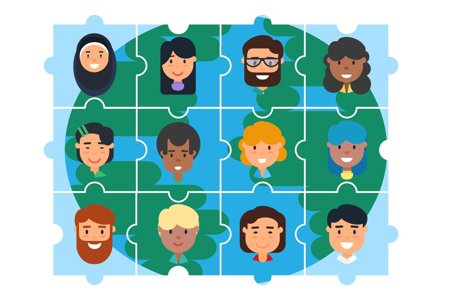 diverse community teambuilding puzzel concept vector