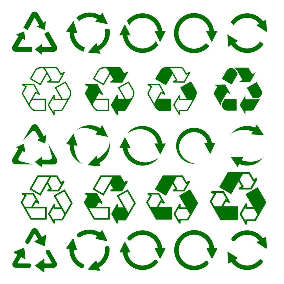 reeks van groen pijlen, recycle tekens vector