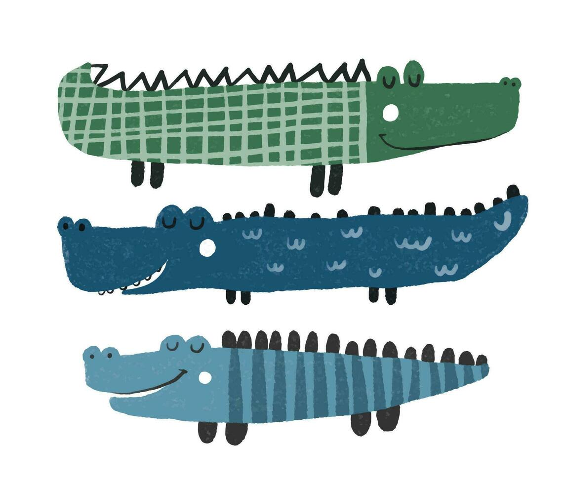 gemakkelijk kinderachtig illustratie met grappig krokodil. grappig kinderen ontwerp met wild reptiel en grafisch elementen, inscripties. kinderen vlak ontwerp, sticker vector