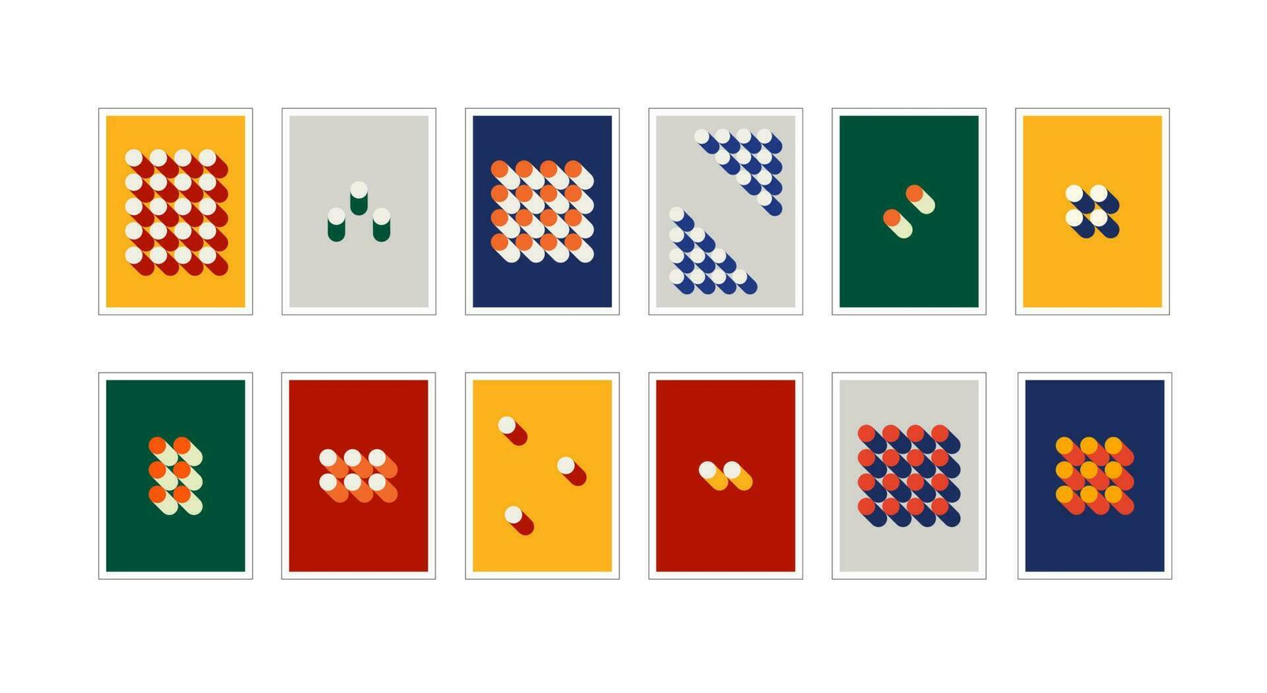 bauhaus affiches. reeks van twaalf abstract verticaal collages met kleur cilinders. vector