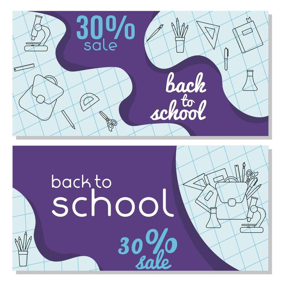 terug naar school, reeks van flyers voor reclame of uitverkoop met tekening ontwerp vector