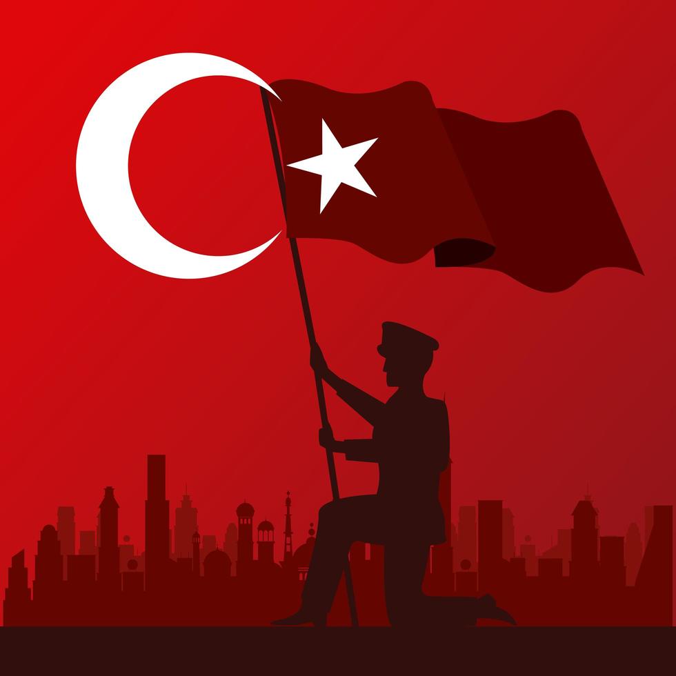 zafer bayrami-feest met de zwaaiende vlag van de soldaat van Turkije vector
