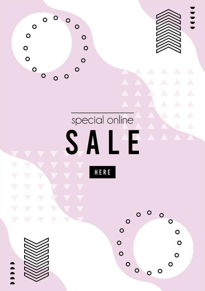 winkel online verkoop belettering op witte en paarse memphis achtergrond vector
