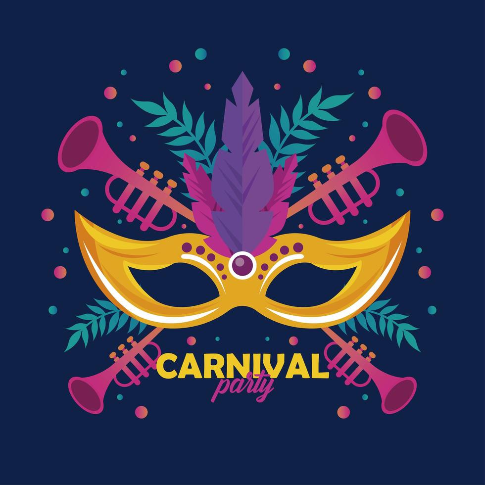 mardi gras carnaval feestviering met masker en trompetten vector