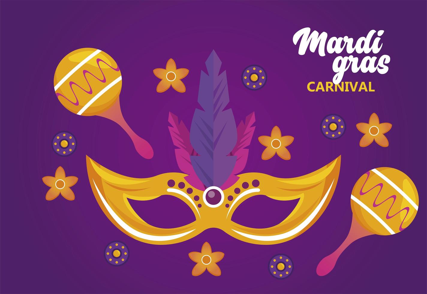 mardi gras carnaval feestviering met maracas en masker vector