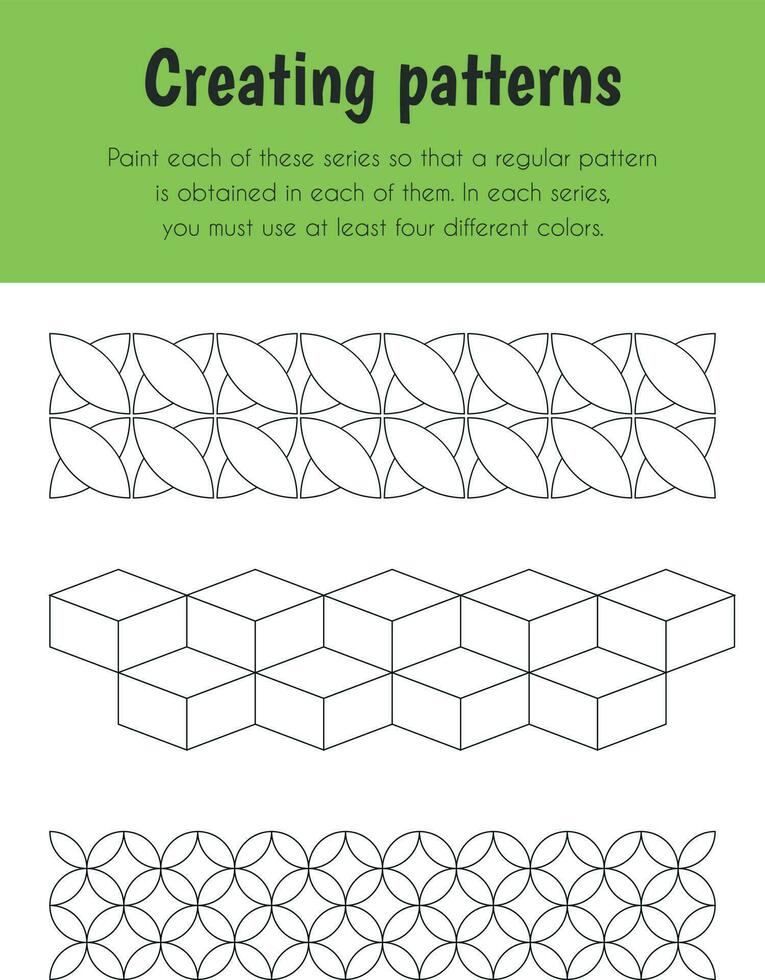 creëren patronen leerzaam vel. primair module voor logica redenering. 5-6 jaren oud. leerzaam lakens serie vector