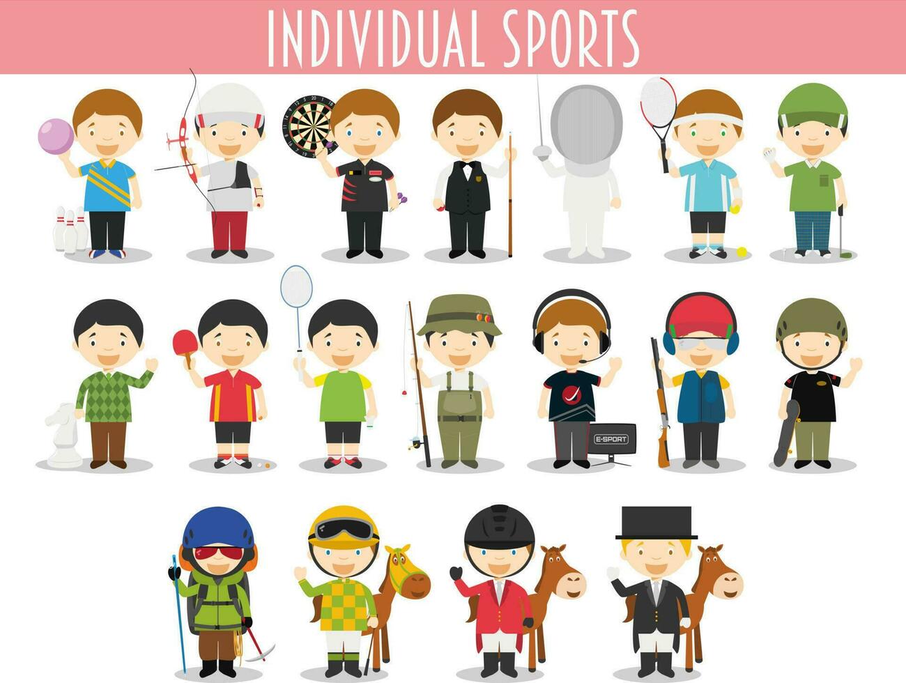 vector reeks van individu sport- in tekenfilm stijl