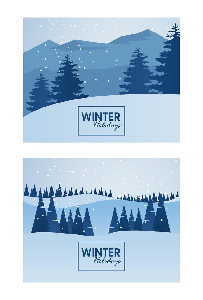 schoonheid winterlandschappen scènes met letters vector