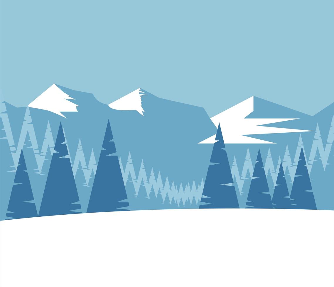 schoonheid blauwe winterlandschap scène met bergen en bomen vector