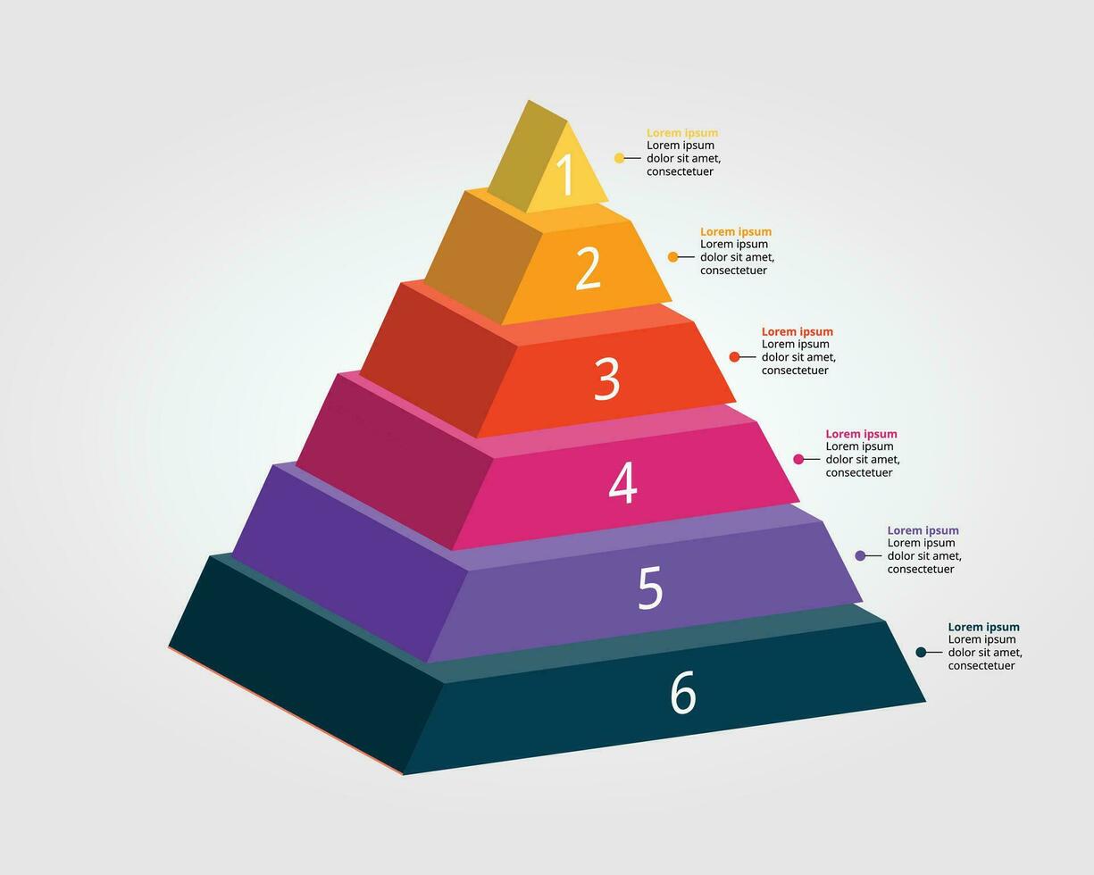 piramide tabel sjabloon voor infographic voor presentatie voor 6 element vector