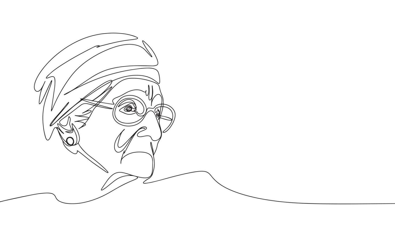 senior vrouw gezicht geïsoleerd Aan wit achtergrond. een lijn doorlopend oud vrouw. lijn kunst schets vector illustratie.