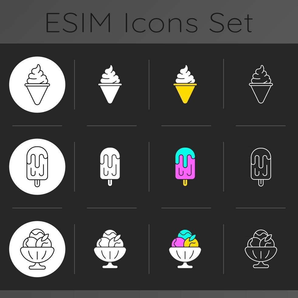 ijs typen donkere thema iconen set vector