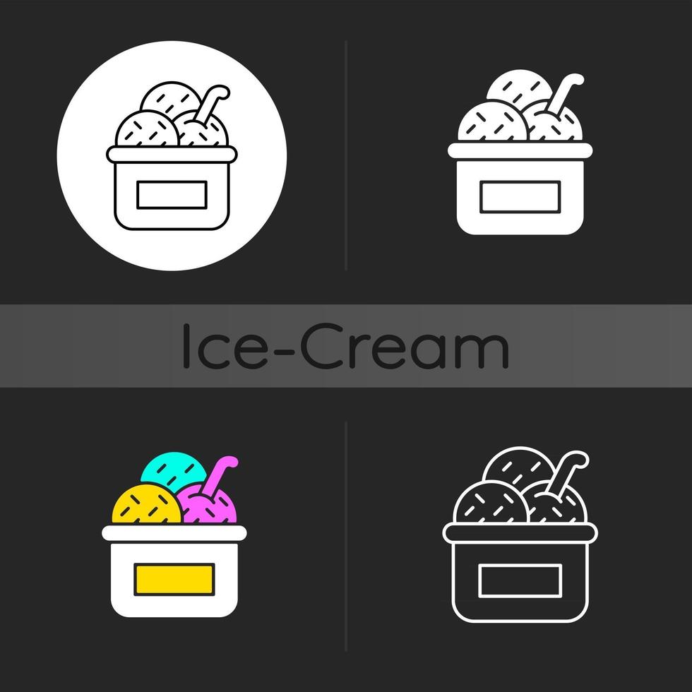 ijs in beker donker thema pictogram vector