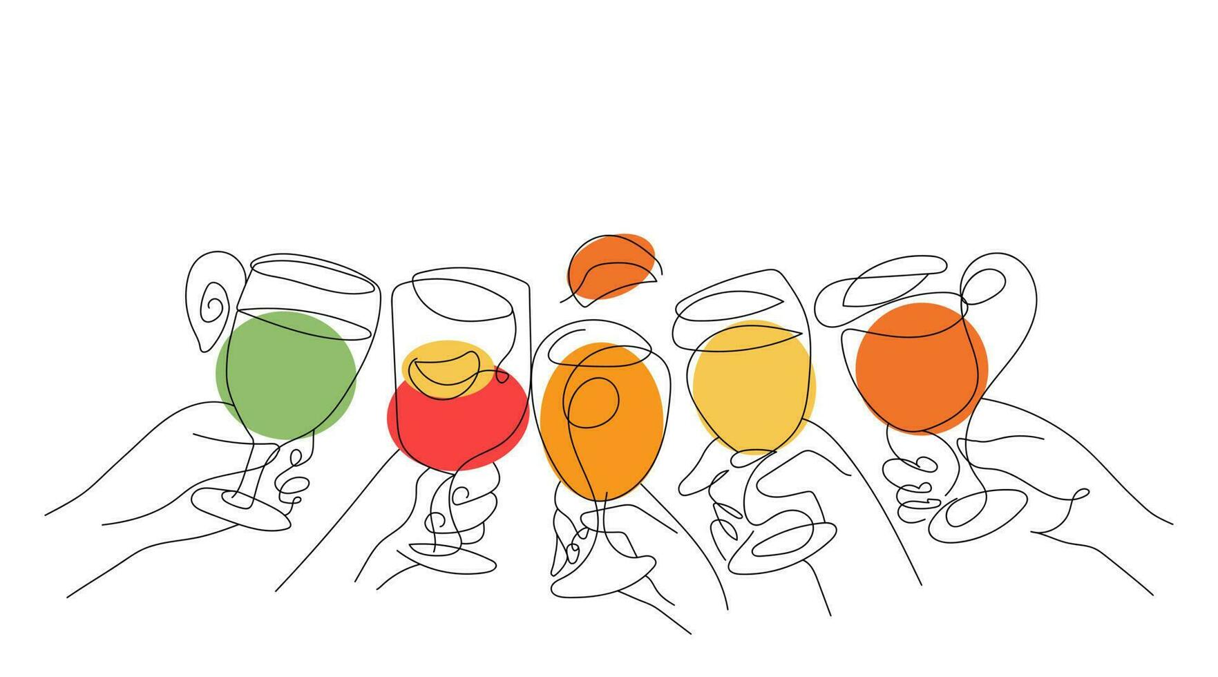 vriendelijk bijeenkomsten. vrienden handen Holding drankjes. viering, groet of drinken toast voor vriendschap. proost. lijn kunst grafisch vlak vector illustratie geïsoleerd Aan wit achtergrond