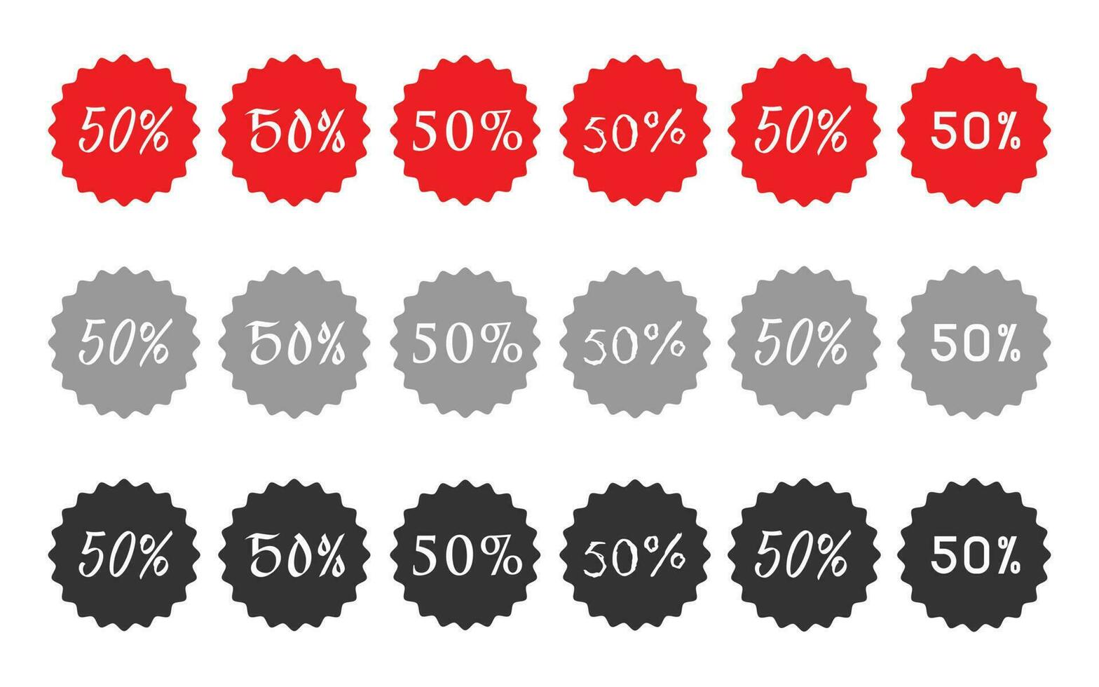 50 percentage sticker- vijftig procent korting sticker - 50 uitverkoop prijs label rood, zwart vector