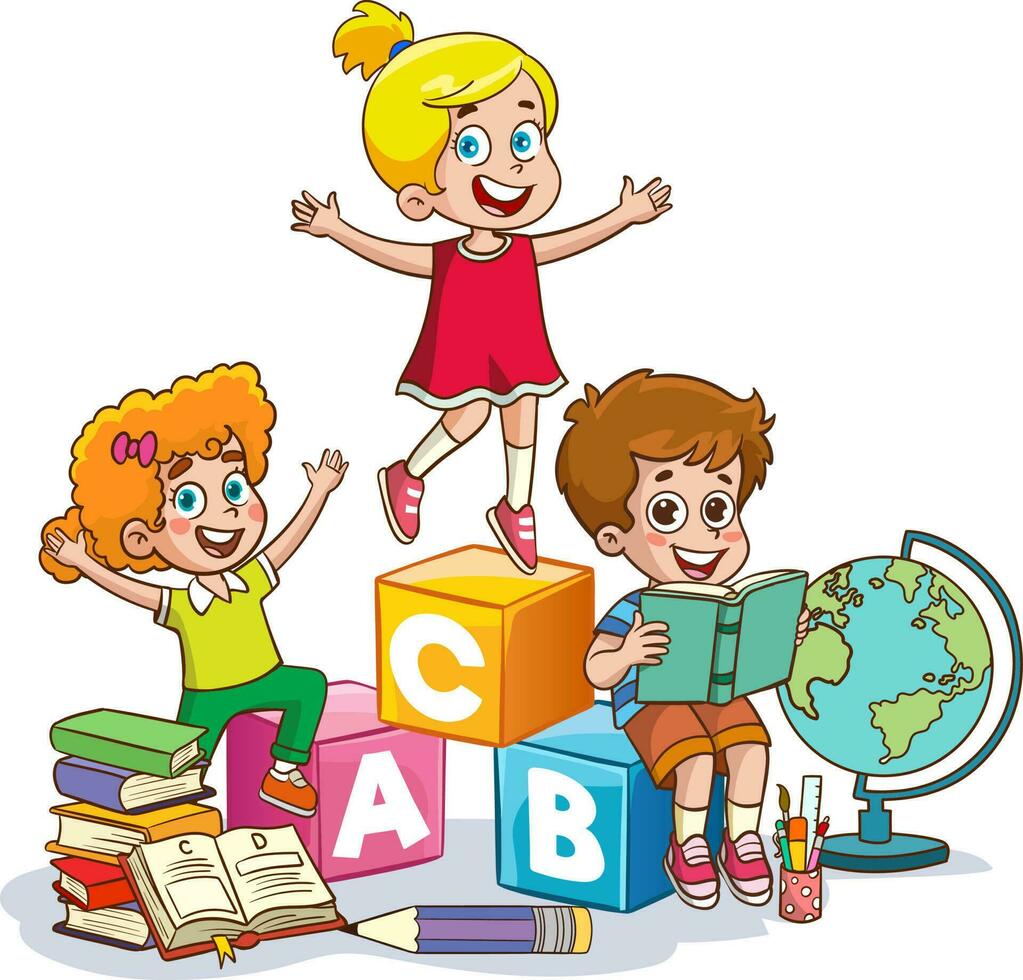 vector illustratie van kinderen spelen met alfabet blokken