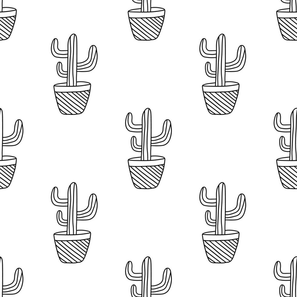 naadloos patroon met cactus in een pot. vector