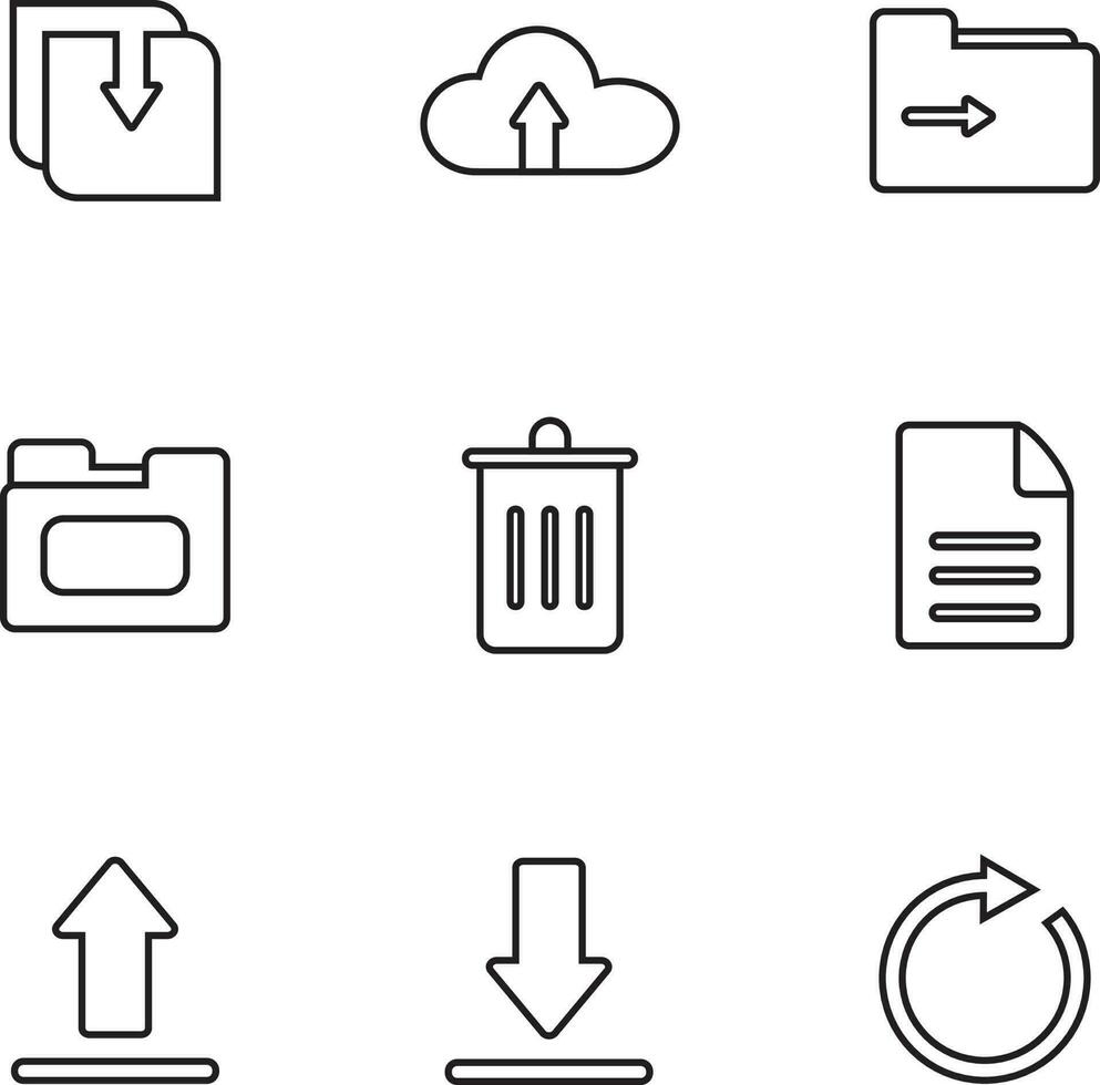 een klein verzameling van zwart lijn pictogrammen van media symbolen in een vector