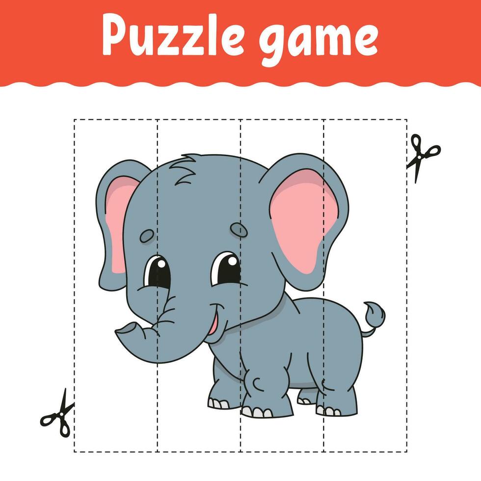 puzzelspel voor kinderen. snijden praktijk. onderwijs ontwikkelen werkblad. activiteiten pagina. stripfiguur. vectorillustratie. vector