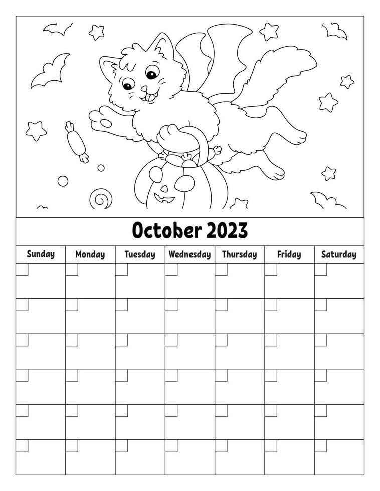 blanco kalender sjabloon voor een maand zonder datums. kleurrijk ontwerp met een schattig karakter. vector illustratie.