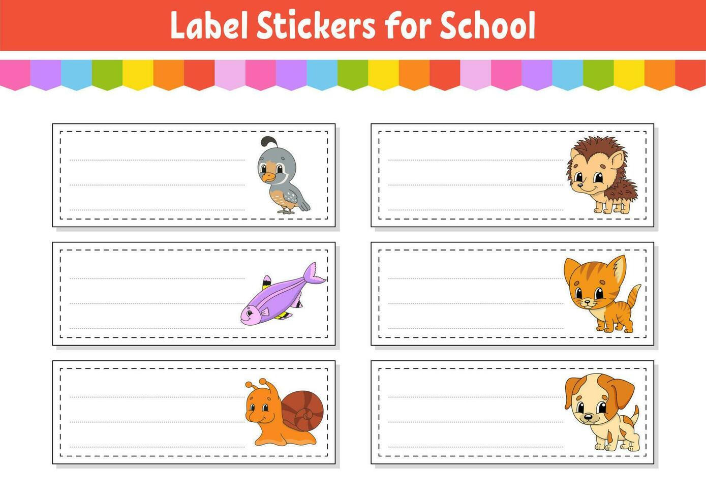 helder stickers. school- naam label. rechthoekig label. kleur vector geïsoleerd illustratie.