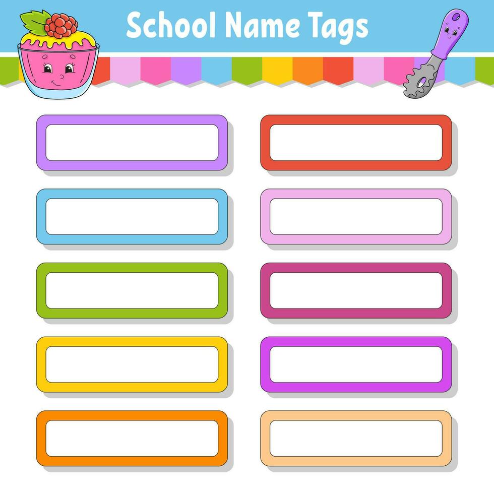 school- naam labels. helder stickers. rechthoekig label. . vector
