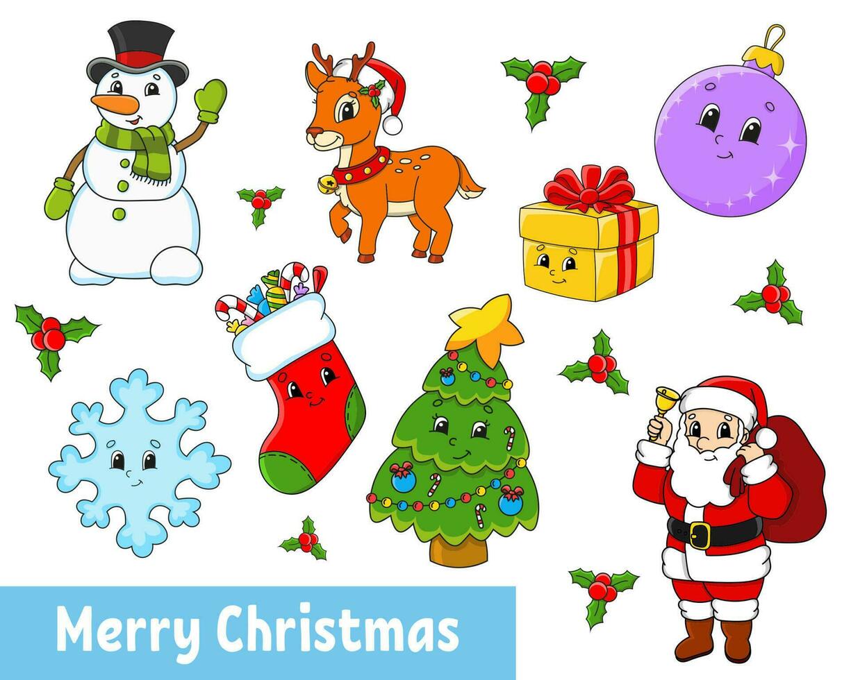 reeks van stickers met schattig tekenfilm karakters. winter clip art. hand- getrokken. kleurrijk pak. vector illustratie. lap badges verzameling voor kinderen. voor dagelijks planner, organisator, dagboek.