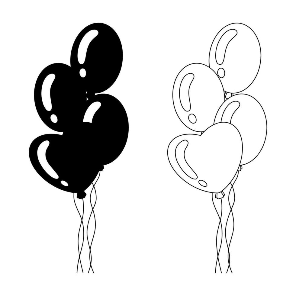 zwart silhouet. verjaardag ballonnen. verjaardag ballonnen. ontwerp element. vector illustratie geïsoleerd Aan wit achtergrond. sjabloon voor boeken, stickers, affiches, kaarten, kleren.