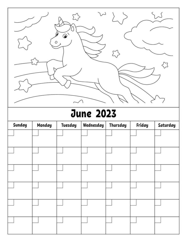 blanco kalender sjabloon voor een maand zonder datums. kleurrijk ontwerp met een schattig karakter. vector illustratie.