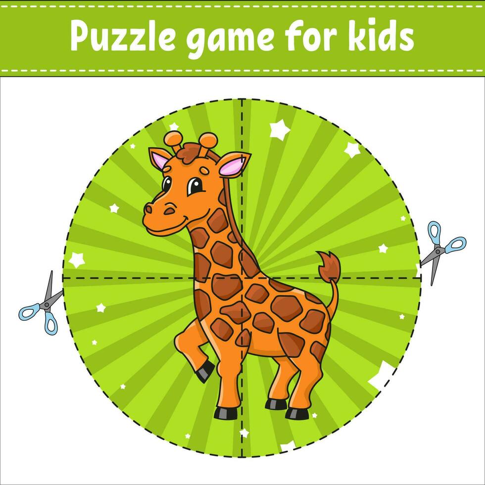 giraffe dier. besnoeiing en Speel. ronde puzzel. logica puzzel voor kinderen. werkzaamheid bladzijde. snijdend praktijk voor peuter. tekenfilm karakter. vector