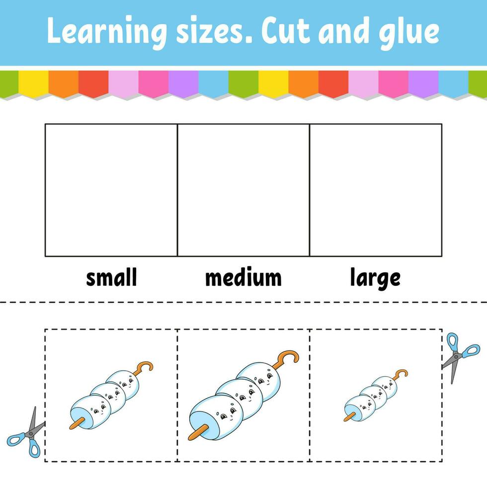 leermaten. knip en lijm. eenvoudig niveau. werkblad kleuractiviteit. spel voor kinderen. stripfiguur. vectorillustratie. vector