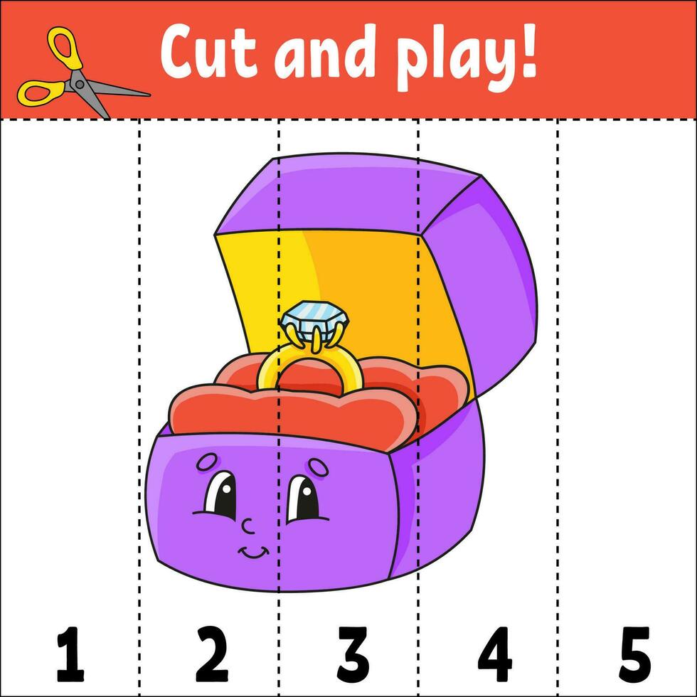 leernummers 1-5. knippen en spelen. onderwijs werkblad. spel voor kinderen. kleur activiteitenpagina. puzzel voor kinderen. raadsel voor de kleuterschool. vectorillustratie. cartoon-stijl. vector