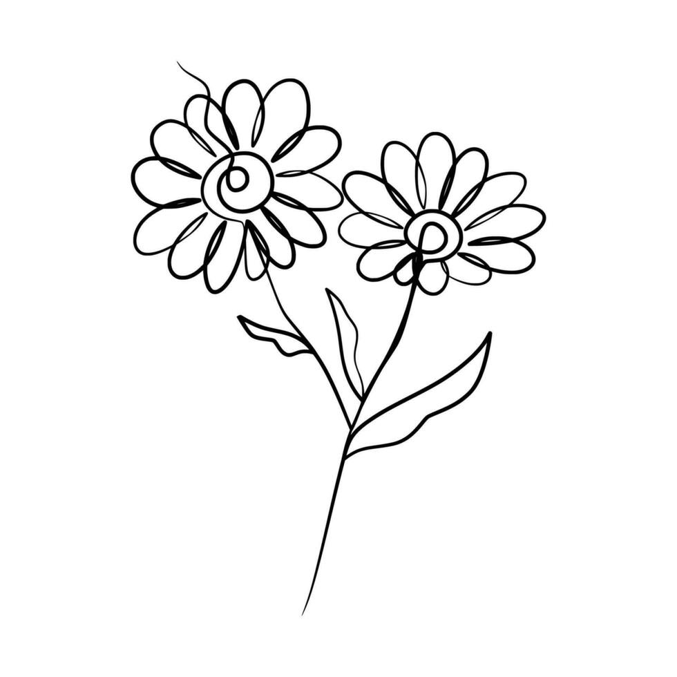 doorlopend een lijn kunst tekening van schoonheid madeliefje bloem vector