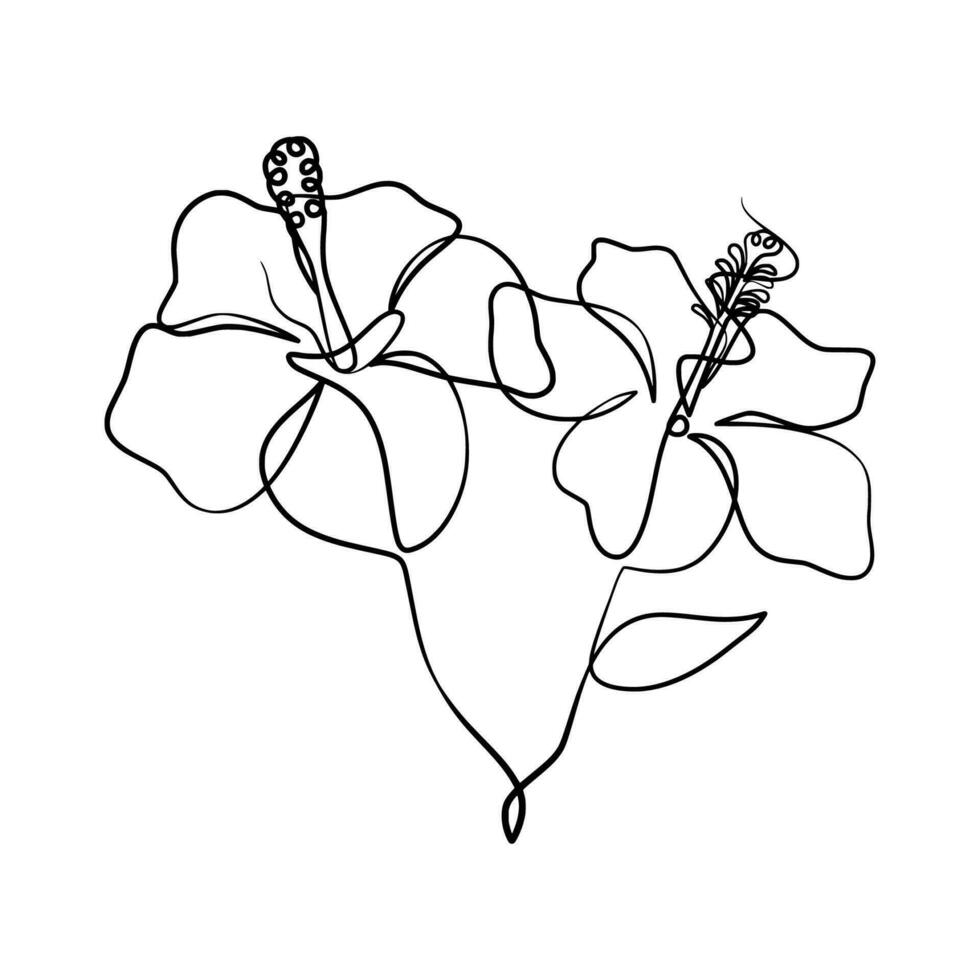 doorlopend een lijn kunst tekening van schoonheid hibiscus bloem vector