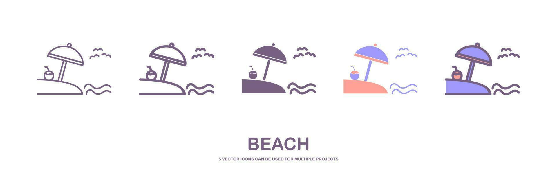 zomer kust vakantie vector pictogrammen set. de pictogrammen zijn pixel perfect, met bewerkbare hartinfarct, voorzichtig bewerkte met hoog aandacht naar de detail. geschetst laag inbegrepen. strand icoon.