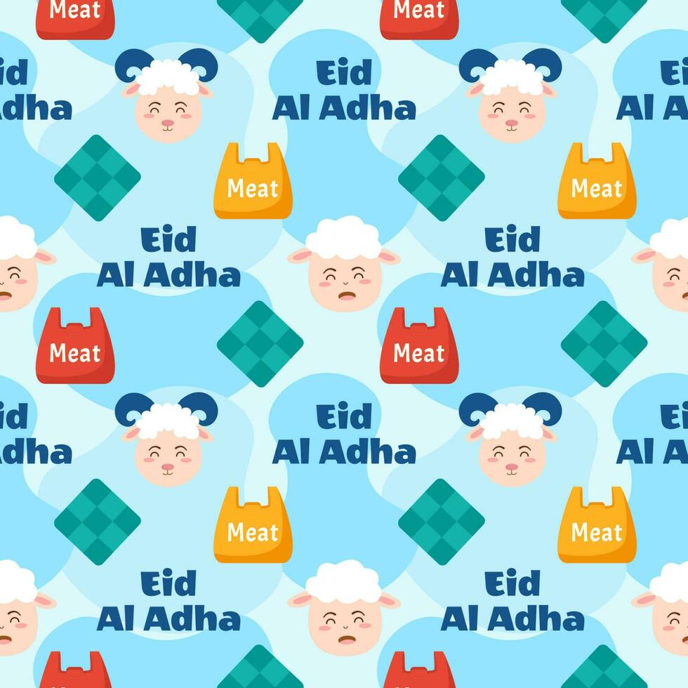 gelukkig eid al adha mubarak naadloos patroon van moslims viering met offer dieren in sjabloon hand- getrokken tekenfilm vlak illustratie vector
