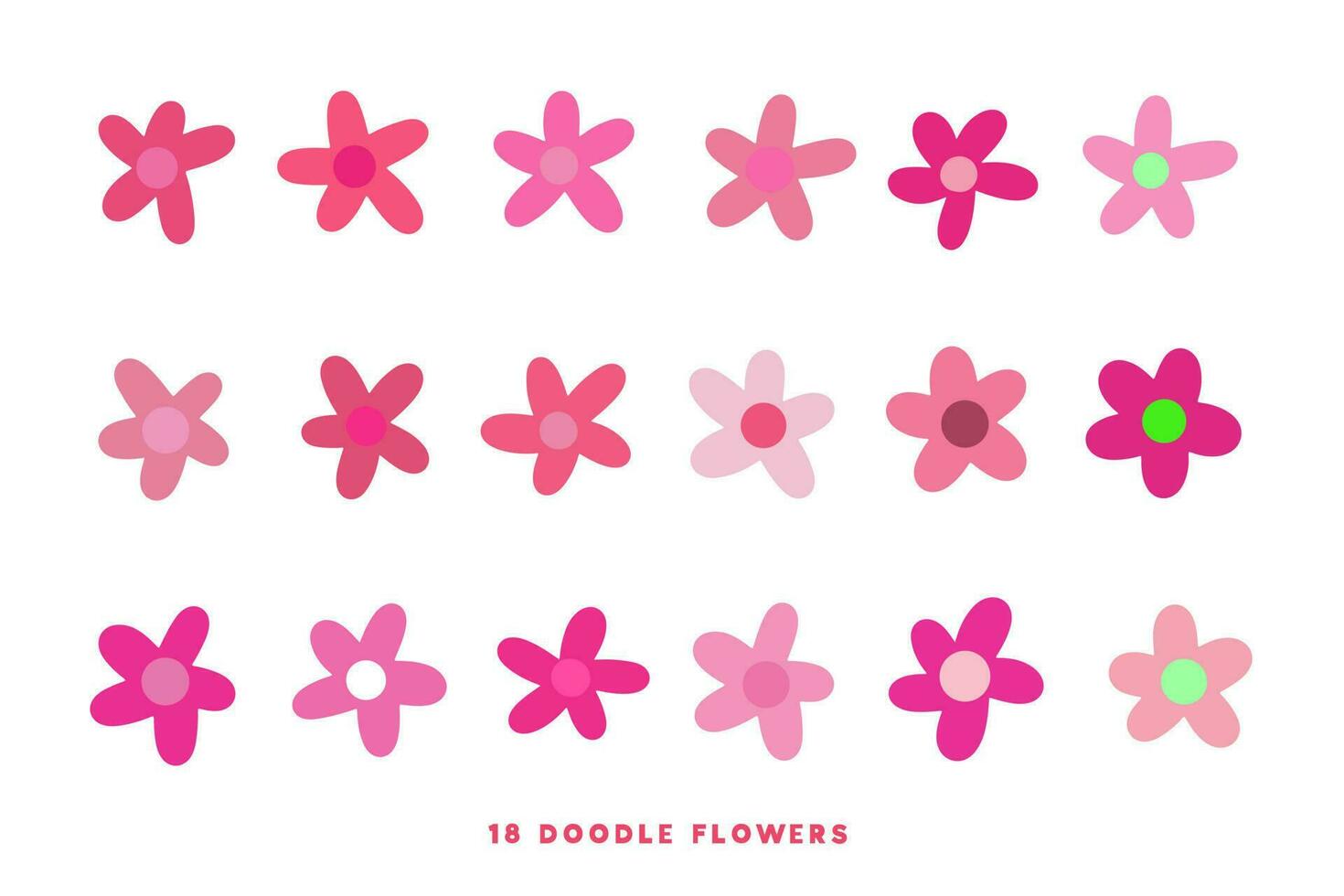 reeks van roze hand- getrokken bloemen. 18 tekening kleurrijk bloemen. verzameling tekenfilm bloemblaadjes. gemakkelijk en minimaal bloemen. divers tinten van roze. vector illustratie. eps 10.